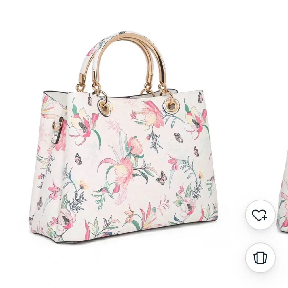 Aldo Surgoine965 White Floral Tote Bag with Shoulder Strap